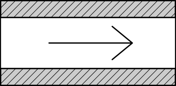Cross section of a pipe with an arrow indicating flow direction